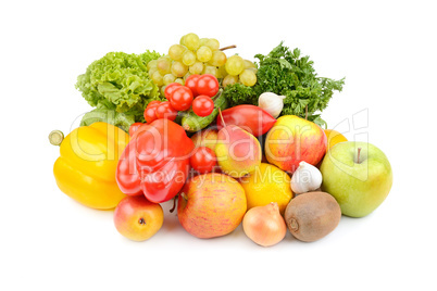 Fruits and vegetables isolated on white background.