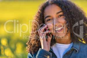 Mixed Race African American Girl Teenager Talking on Cell Phone