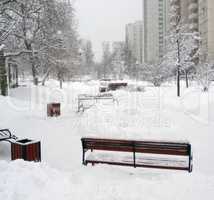 city park after snowfall at day