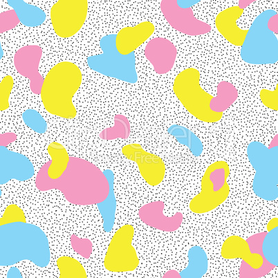 Abstract blot seamless pattern. Stylish dotted background of 80s