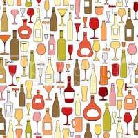 Wine bottle and wine glass seamless pattern. Drink wine background