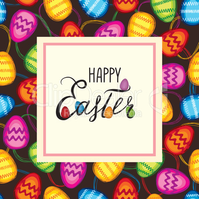 Happy Easter greeting card. Holiday bakground Easter eggs