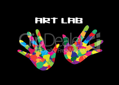 Art Lab Icon. Painted Hands Inspiration concept for art education