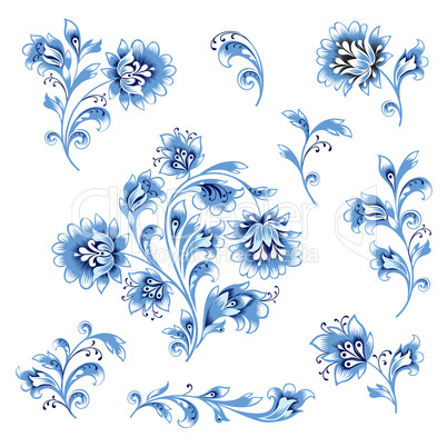 Floral pattern design element set. Ornamental flower decor colle