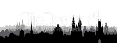 Prague city, Czech. Skyline view. Cityscape with cathedral landmark building.