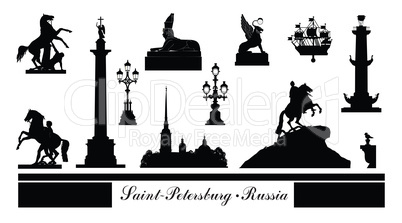 St. Petersburg city symbol set, Russia. Tourist landmark icons