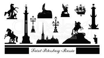 St. Petersburg city symbol set, Russia. Tourist landmark icons