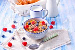 muesli breakfast menu with forest fruits