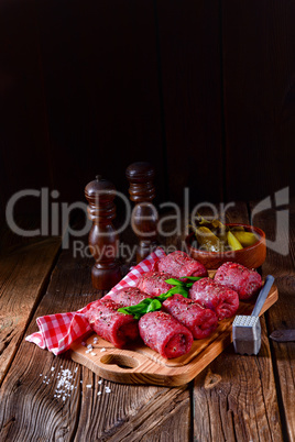 fresh raw beef roulades