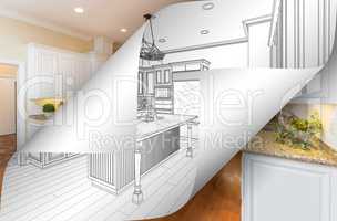 Kitchen Drawing Page Corners Flipping with Photo Behind
