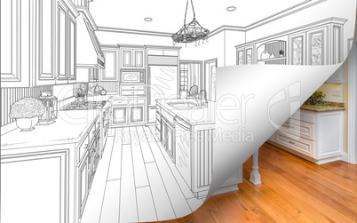 Kitchen Drawing Page Corner Flipping with Photo Behind