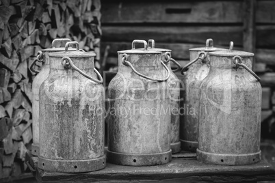 old milk canisters at a farm