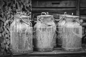 old milk canisters at a farm