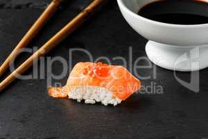 Salmon Nigiri with salmon roe.