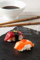 Salmon Nigiri with salmon roe.