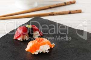 Salmon Nigiri with salmon roe.