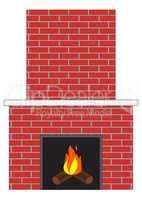 Brick fireplace with fire