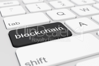 3d render of a keyboard with black blockchain button.