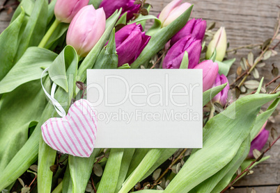 bouquet of pink and violet tulips