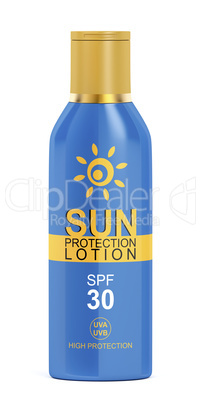 Sunscreen lotion on white background