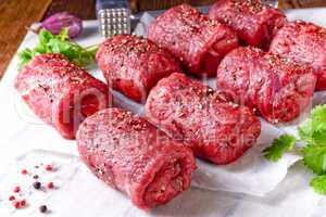 fresh raw beef roulades