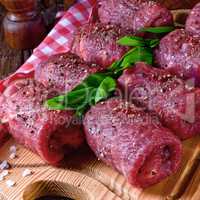 fresh raw beef roulades