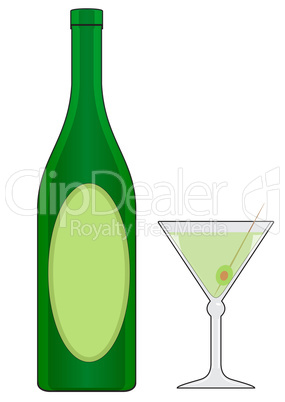 Bottle and glass with drink