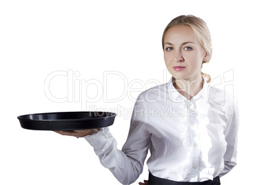 Girl waitress with a tray