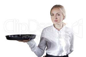Girl waitress with a tray