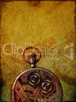 Old used clock on a textured background