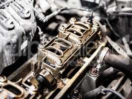 Vehicle motor or auto car engine at automobile repairing service