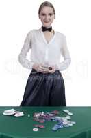 Girl croupier in a casino