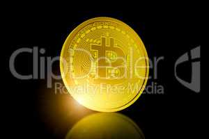 3d render of golden bitcoin on black background