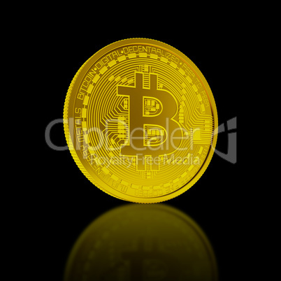 3d render of golden bitcoin on black background