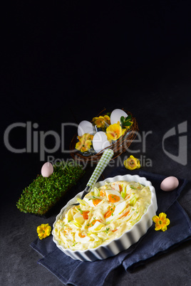 Spring egg salad with leek and garden cress