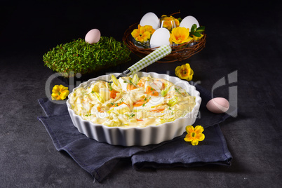 Spring egg salad with leek and garden cress