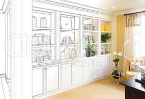 Custom Built-in Shelves and Cabinets Design Drawing Gradating to