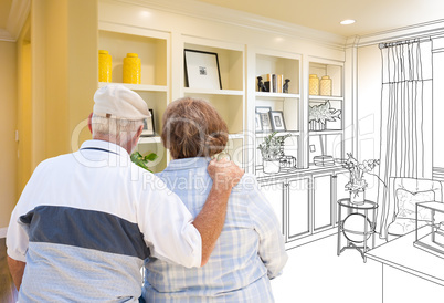 Senior Couple Facing Custom Built-in Shelves and Cabinets Design
