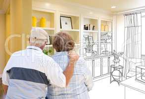 Senior Couple Facing Custom Built-in Shelves and Cabinets Design