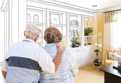 Senior Couple Facing Custom Built-in Shelves and Cabinets Design