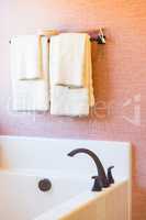 New Modern Bathtub, Faucet and Towels Hanging Abstract