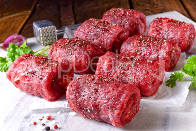 fresh raw beef roulades