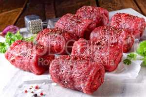 fresh raw beef roulades