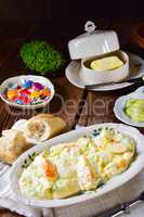 Rustic spring egg salad with leek