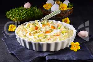 Spring egg salad with leek and garden cress