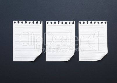 three blank white paper sheets torn from a notepad