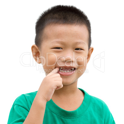 Asian child pointing teeth