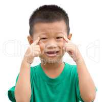 Asian child pointing eyes