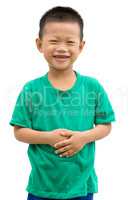 Asian child holding stomach