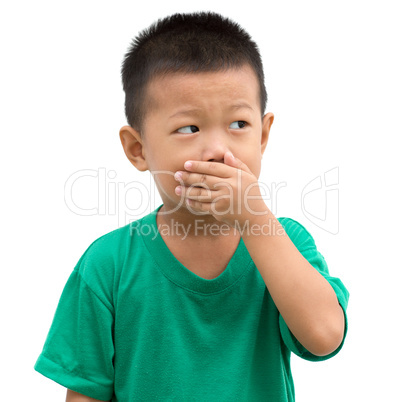 Asian child covered his mouth